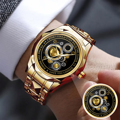 Personalized Gold Gear Heart Watch – Romantic Custom Quote Watch for Husband, Boyfriend, Anniversary & Valentine’s Day