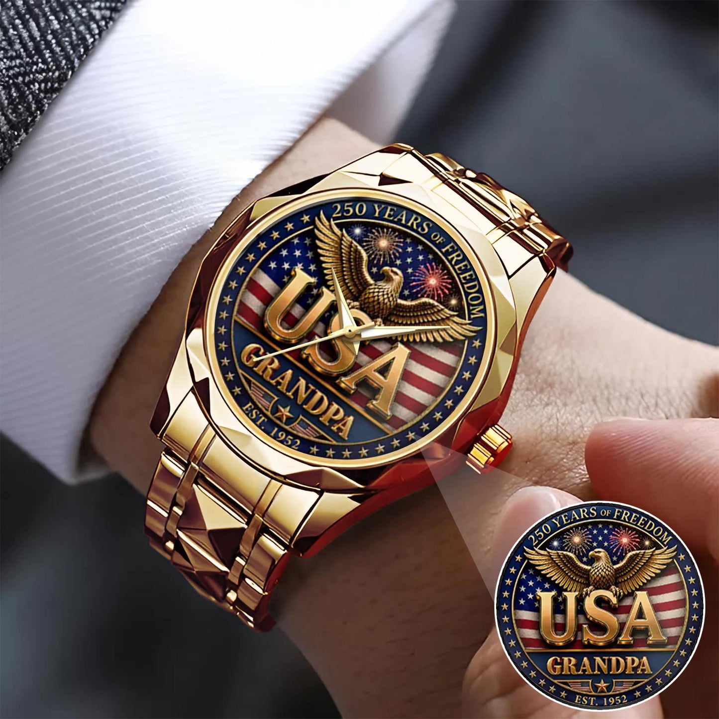 Personalized 250th Independence Day for Grandpa Watch