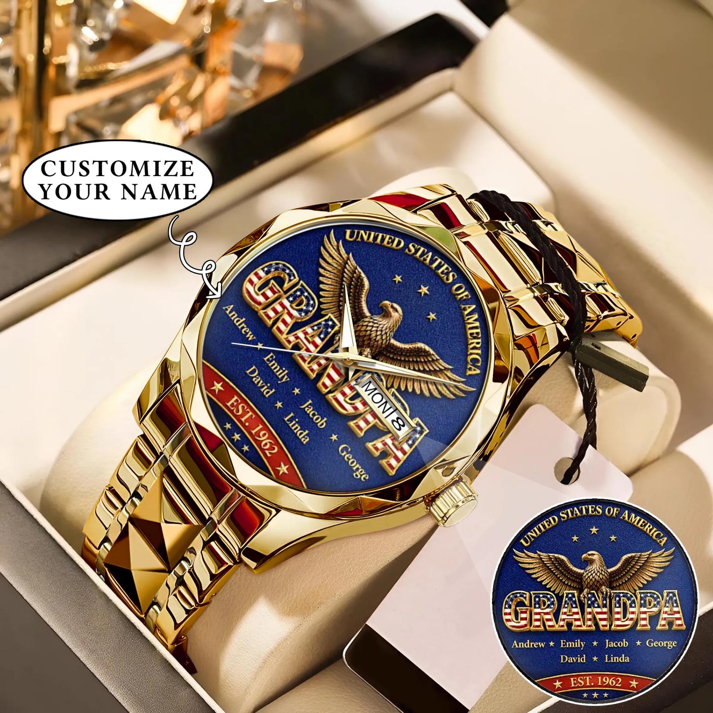 Personalized EST & Names for Independence Day Grandpa Watch