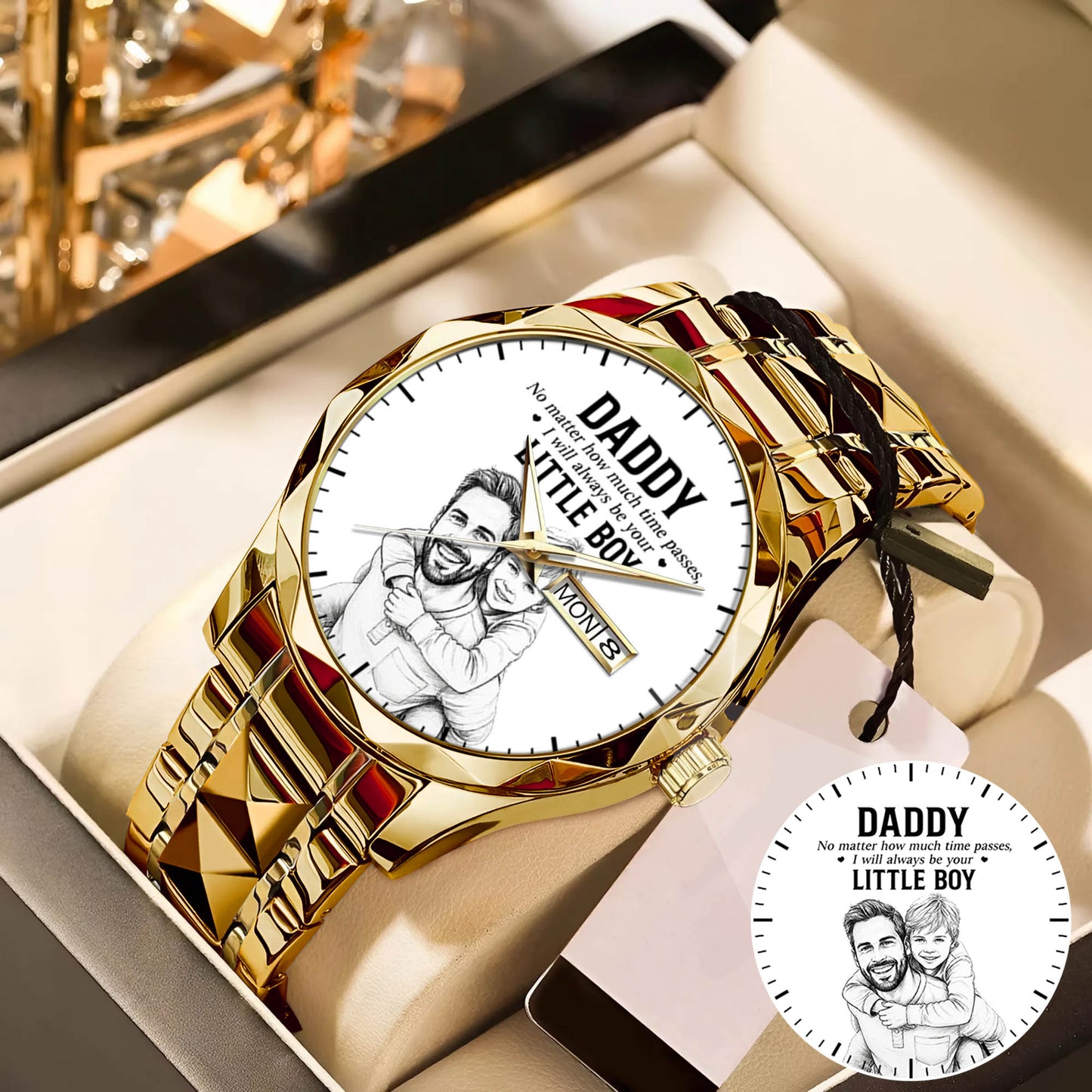 Personalized Photo Pencil Drawing Daddy Father Little Boy Watch