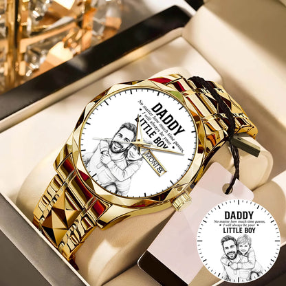 Personalized Photo Pencil Drawing Daddy Father Little Boy Watch