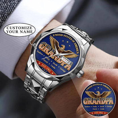 Personalized EST & Names for Independence Day Grandpa Watch