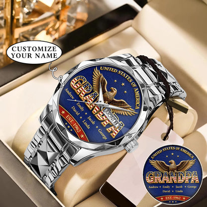 Personalized EST & Names for Independence Day Grandpa Watch