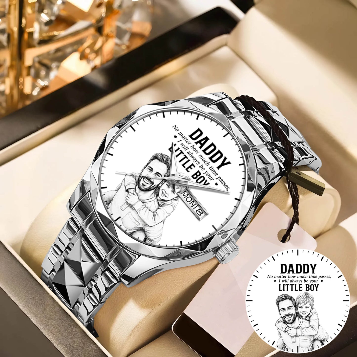 Personalized Photo Pencil Drawing Daddy Father Little Boy Watch