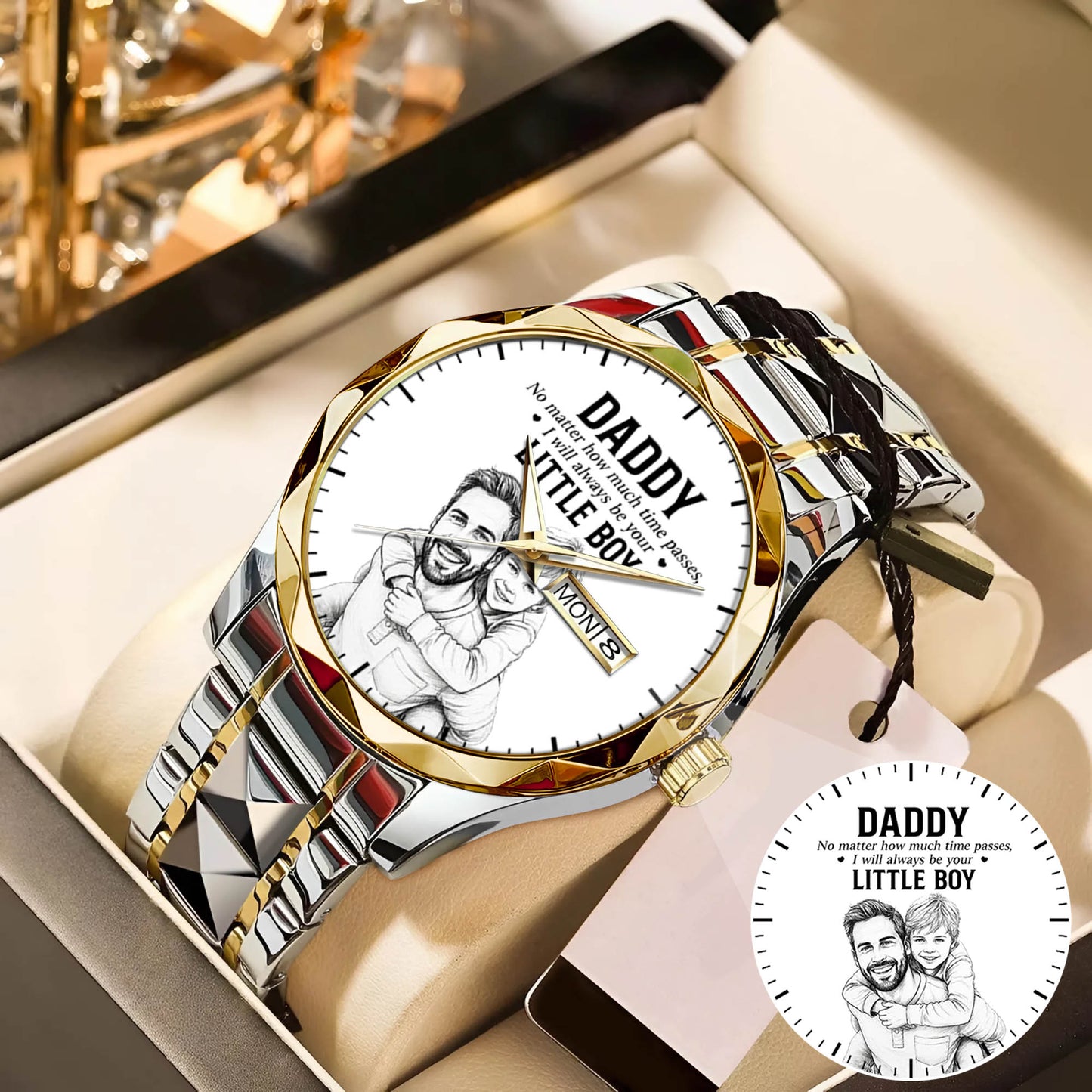 Personalized Photo Pencil Drawing Daddy Father Little Boy Watch