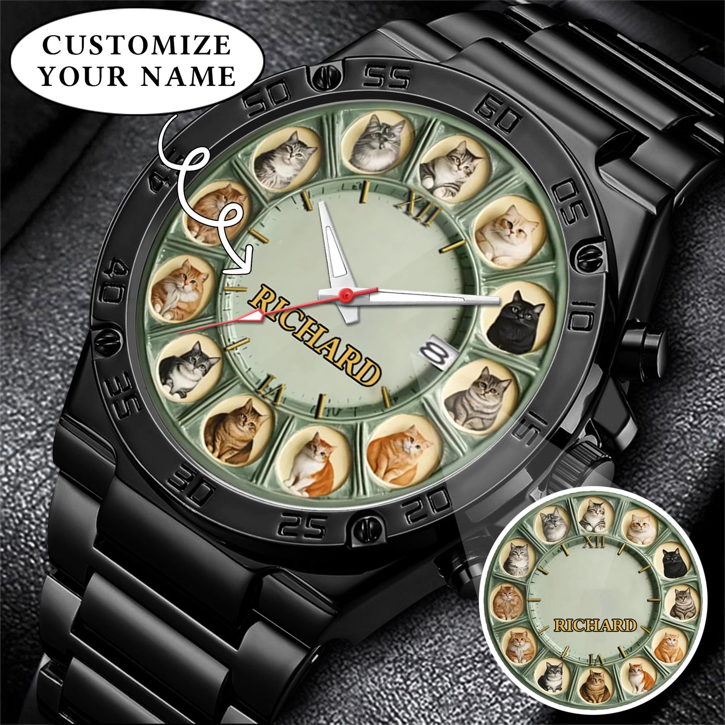 Personalized Pet Dog Cat Lover Watch – Custom Name Quartz Timepiece with 12 Cute Dog & Cat Faces | Gift for Dog & Cat Moms