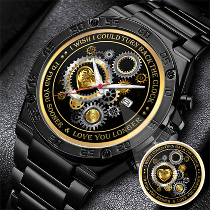 Personalized Gold Gear Heart Watch – Romantic Custom Quote Watch for Husband, Boyfriend, Anniversary & Valentine’s Day