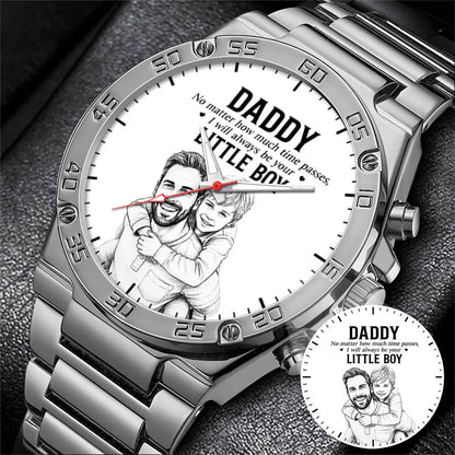 Personalized Photo Pencil Drawing Daddy Father Little Boy Watch