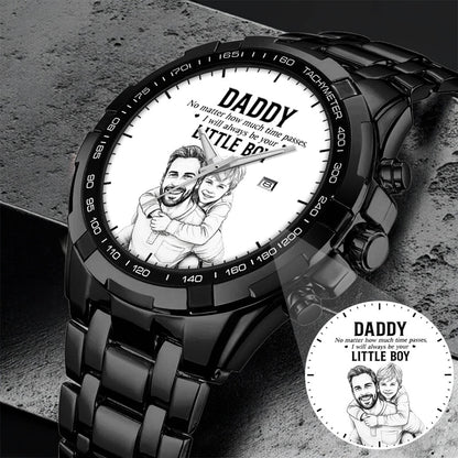 Personalized Photo Pencil Drawing Daddy Father Little Boy Watch