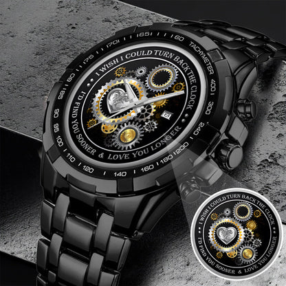 Personalized Silver Gear Heart Watch – Romantic Custom Quote Watch for Husband, Boyfriend, Anniversary & Valentine’s Day