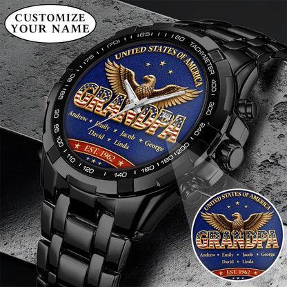 Personalized EST & Names for Independence Day Grandpa Watch