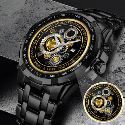 Personalized Gold Gear Heart Watch – Romantic Custom Quote Watch for Husband, Boyfriend, Anniversary & Valentine’s Day