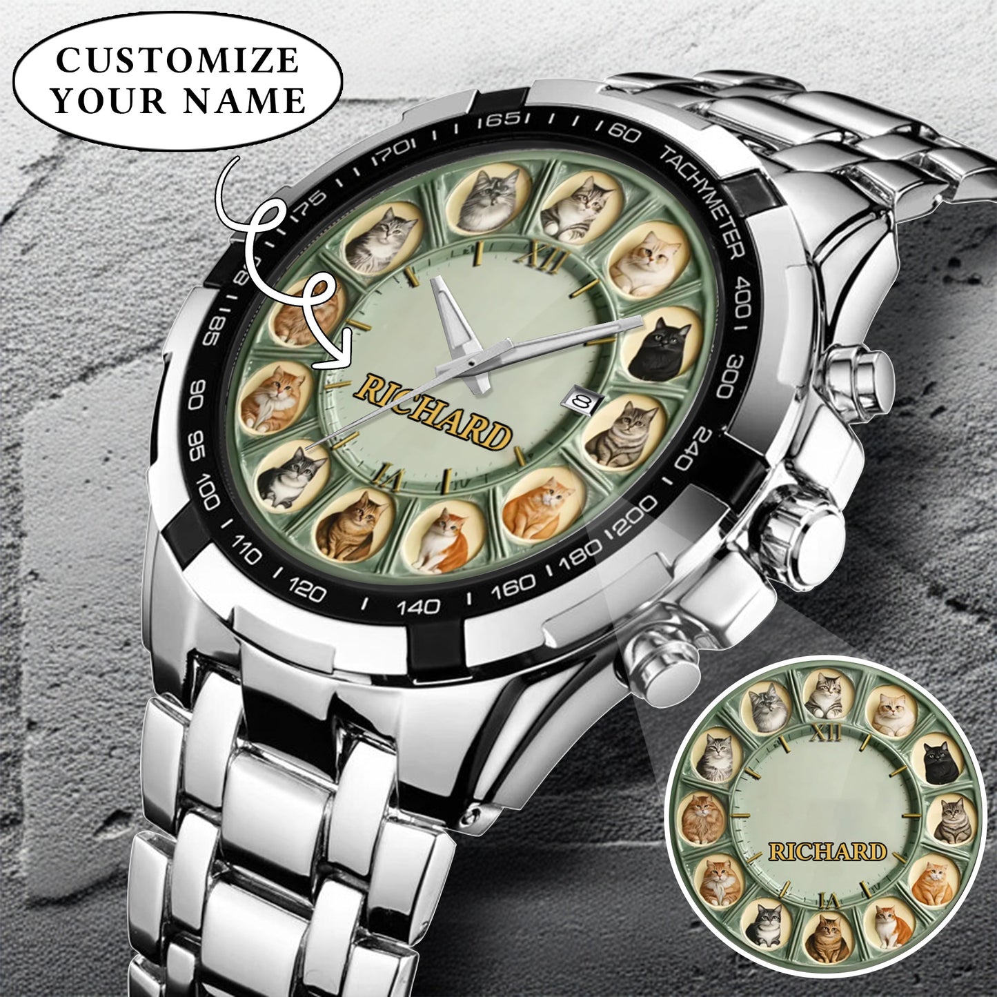 Personalized Pet Dog Cat Lover Watch – Custom Name Quartz Timepiece with 12 Cute Dog & Cat Faces | Gift for Dog & Cat Moms