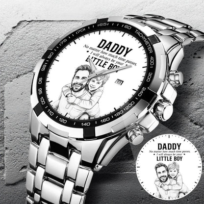 Personalized Photo Pencil Drawing Daddy Father Little Boy Watch