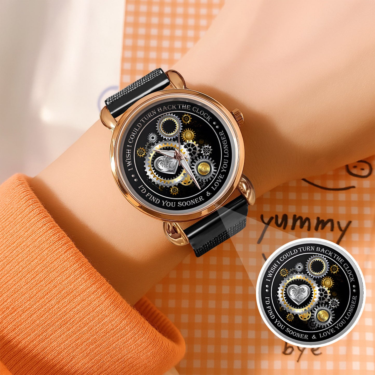 Personalized Silver Gear Heart Watch – Romantic Custom Quote Watch for Husband, Boyfriend, Anniversary & Valentine’s Day