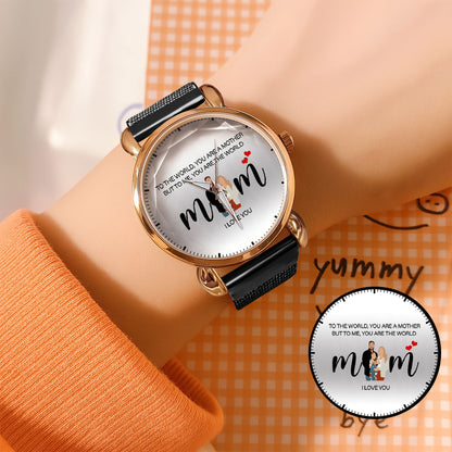 Personalized Family Photo & Names Mesh Quartz Watch You Are The World Mom
