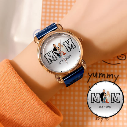 Personalized Family Photo Mesh Quartz Watch for Mom