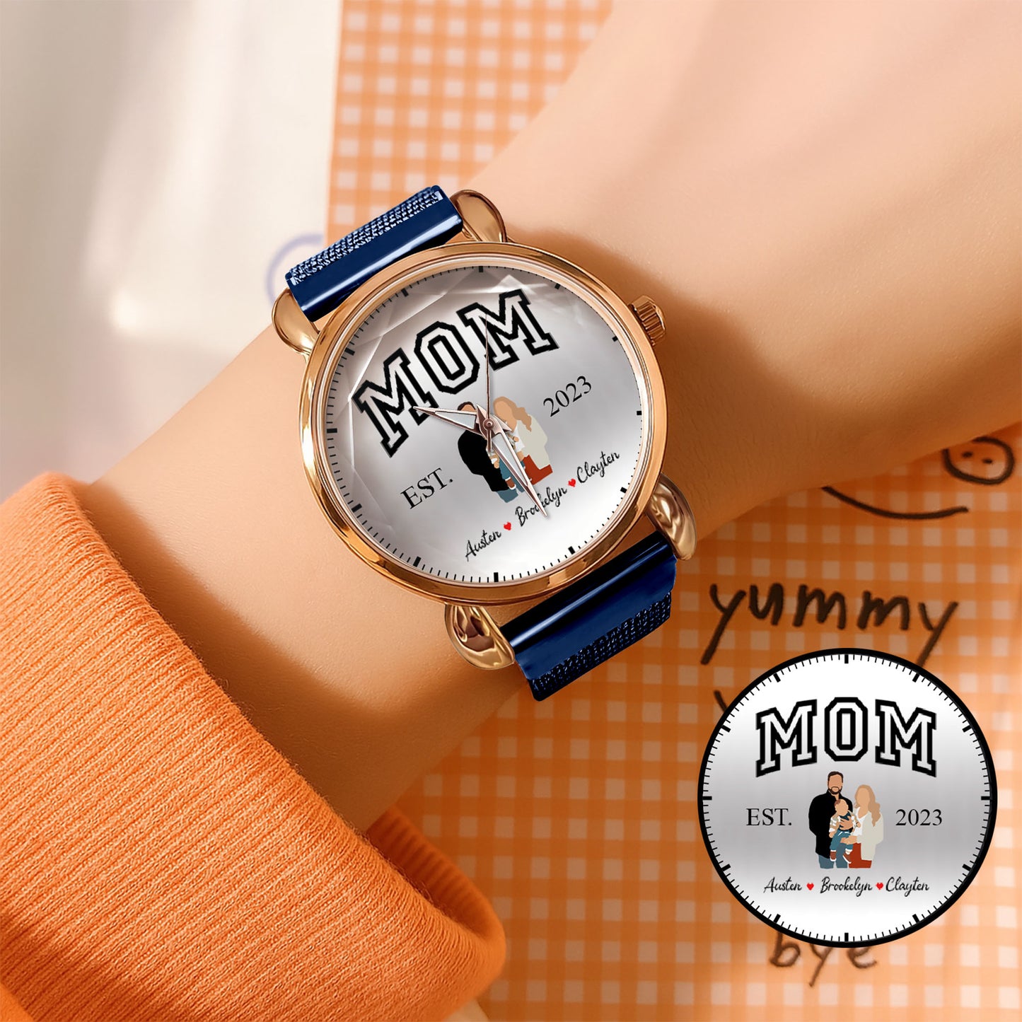 Personalized Family Photo & Names Mesh Quartz Watch for Mom