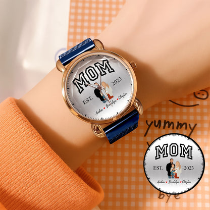 Personalized Family Photo & Names Mesh Quartz Watch for Mom