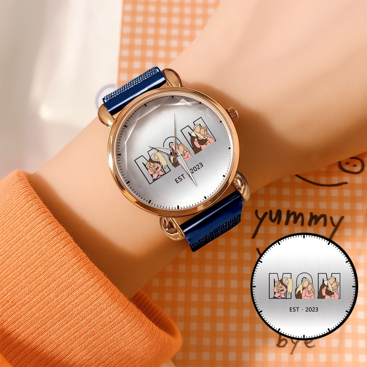 Personalized Family 3 Photos Mesh Quartz Watch for Mom