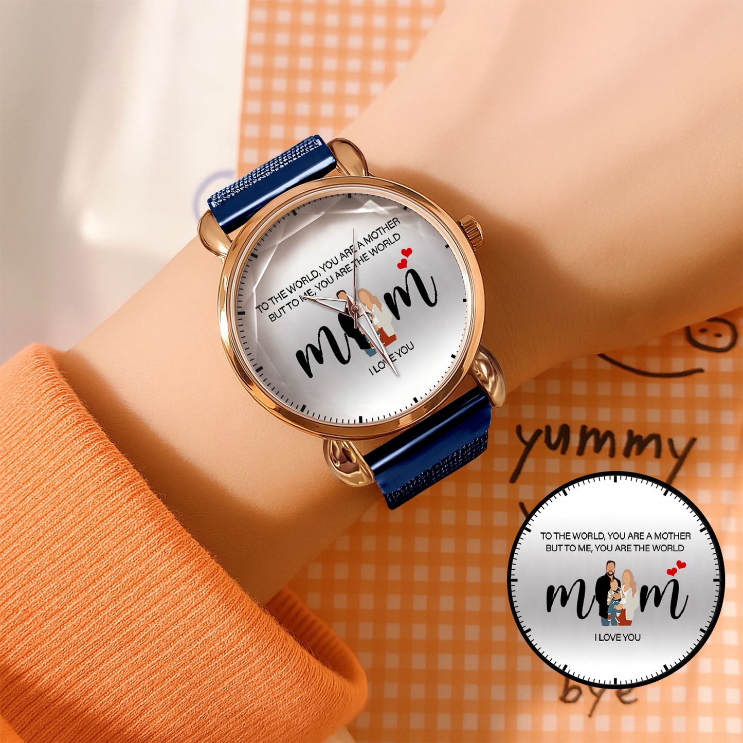 Personalized Family Photo & Names Mesh Quartz Watch You Are The World Mom