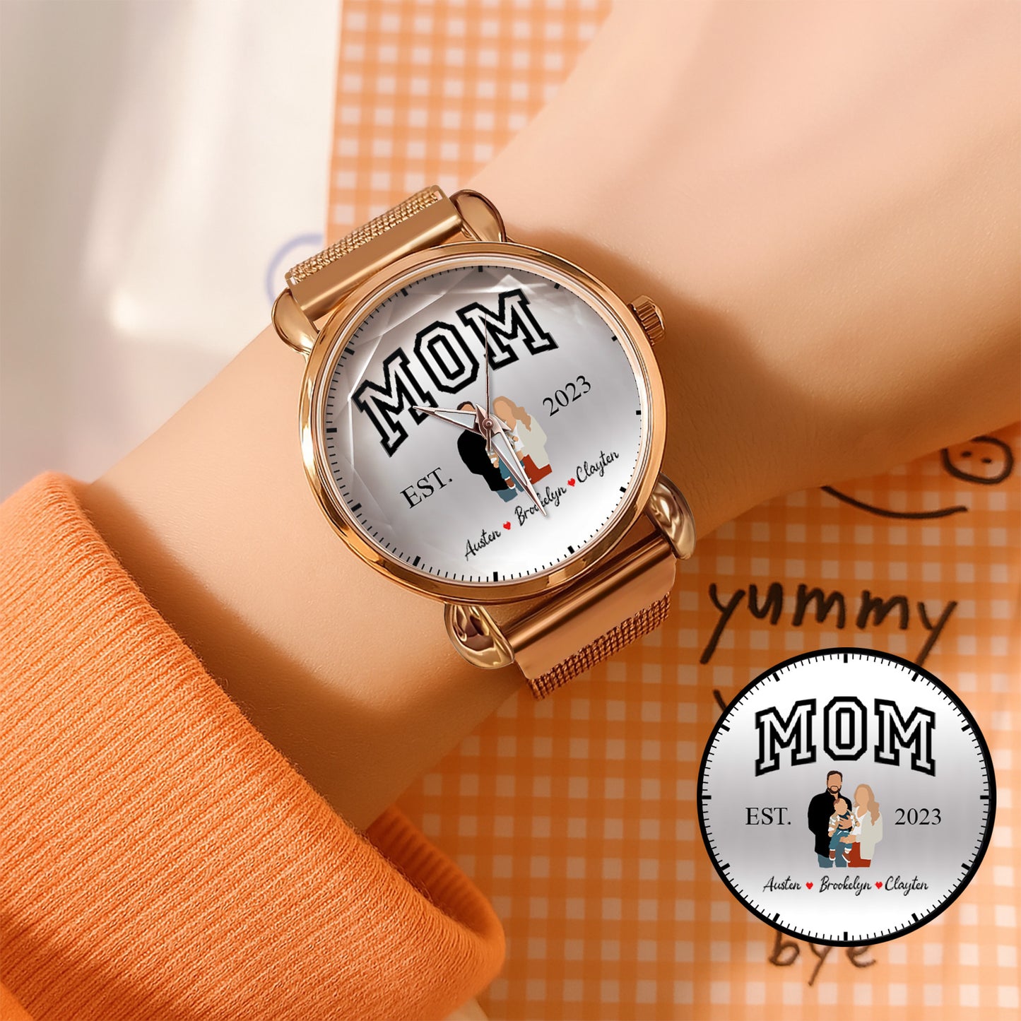 Personalized Family Photo & Names Mesh Quartz Watch for Mom