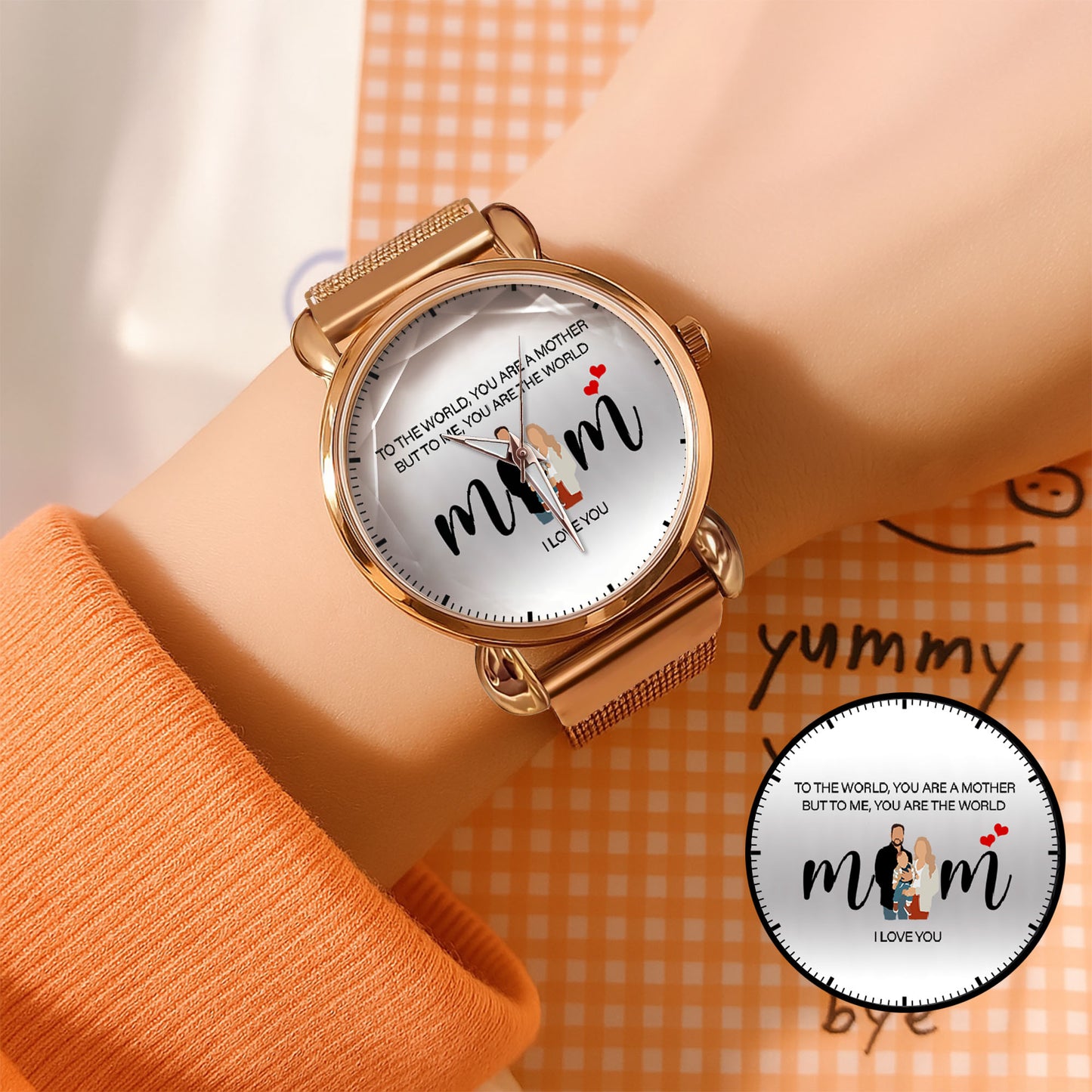 Personalized Family Photo & Names Mesh Quartz Watch You Are The World Mom
