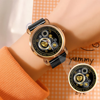 Personalized Gold Gear Heart Watch – Romantic Custom Quote Watch for Husband, Boyfriend, Anniversary & Valentine’s Day