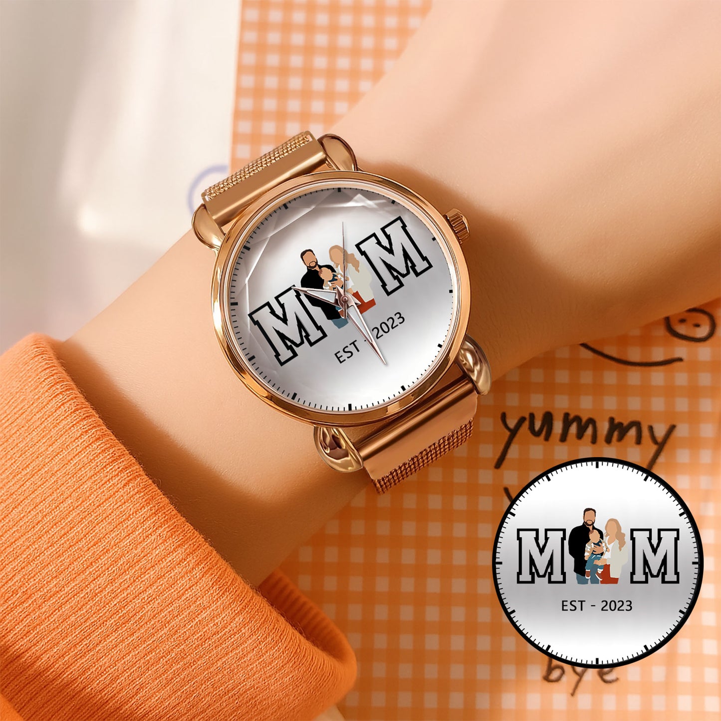 Personalized Family Photo Mesh Quartz Watch for Mom