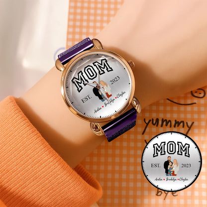 Personalized Family Photo & Names Mesh Quartz Watch for Mom