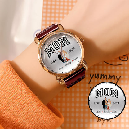 Personalized Family Photo & Names Mesh Quartz Watch for Mom
