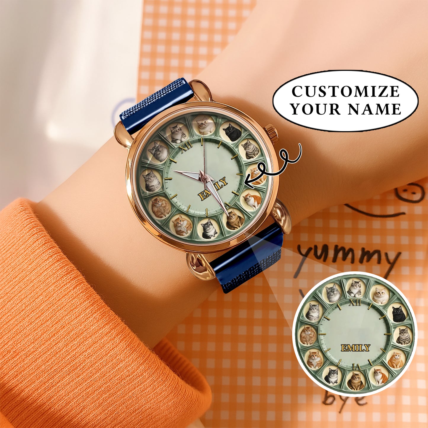 Personalized Pet Dog Cat Lover Watch – Custom Name Quartz Timepiece with 12 Cute Dog & Cat Faces | Gift for Dog & Cat Moms