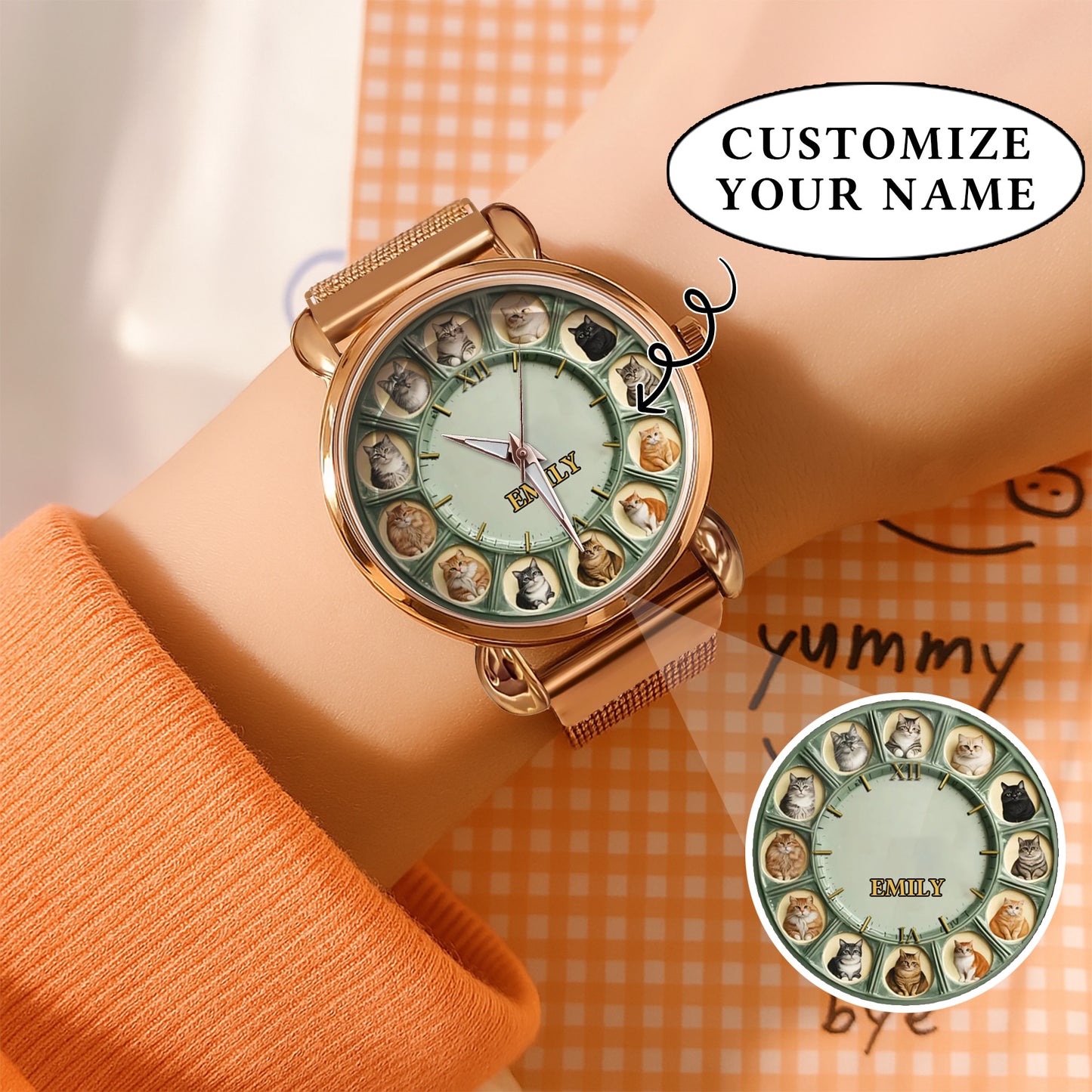 Personalized Pet Dog Cat Lover Watch – Custom Name Quartz Timepiece with 12 Cute Dog & Cat Faces | Gift for Dog & Cat Moms
