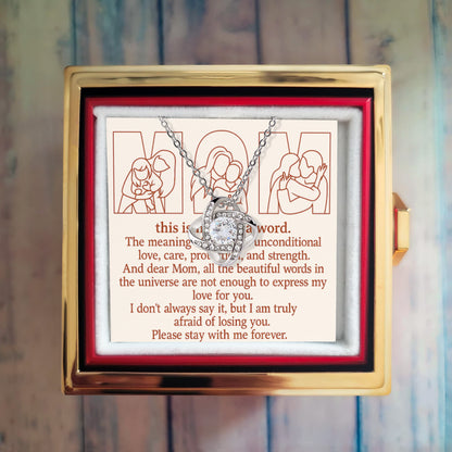Personalized Love Knot Necklace with 3 Family Photos in Rotating Rose Gift Box for Mom