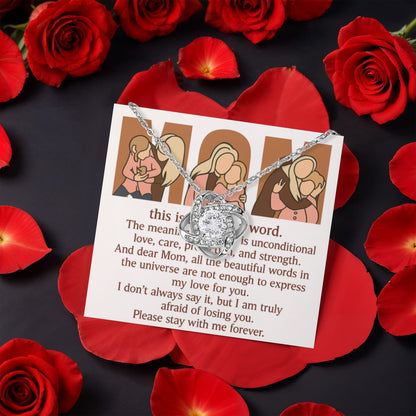 Personalized Love Knot Necklace with 3 Family Photos in Rotating Rose Gift Box for Mom
