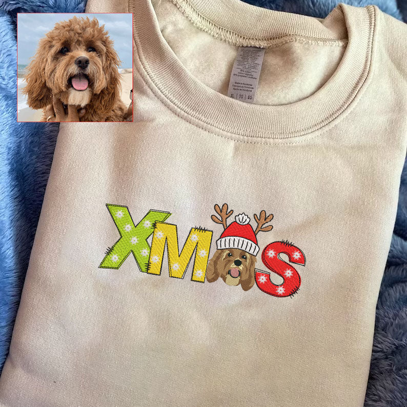 Personalized Pet Dog Cat XMAS Embroidered T-Shirt Hoodie Sweatshirt