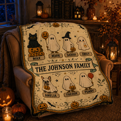 Personalized Halloween Family Members Custom Fleece Blanket