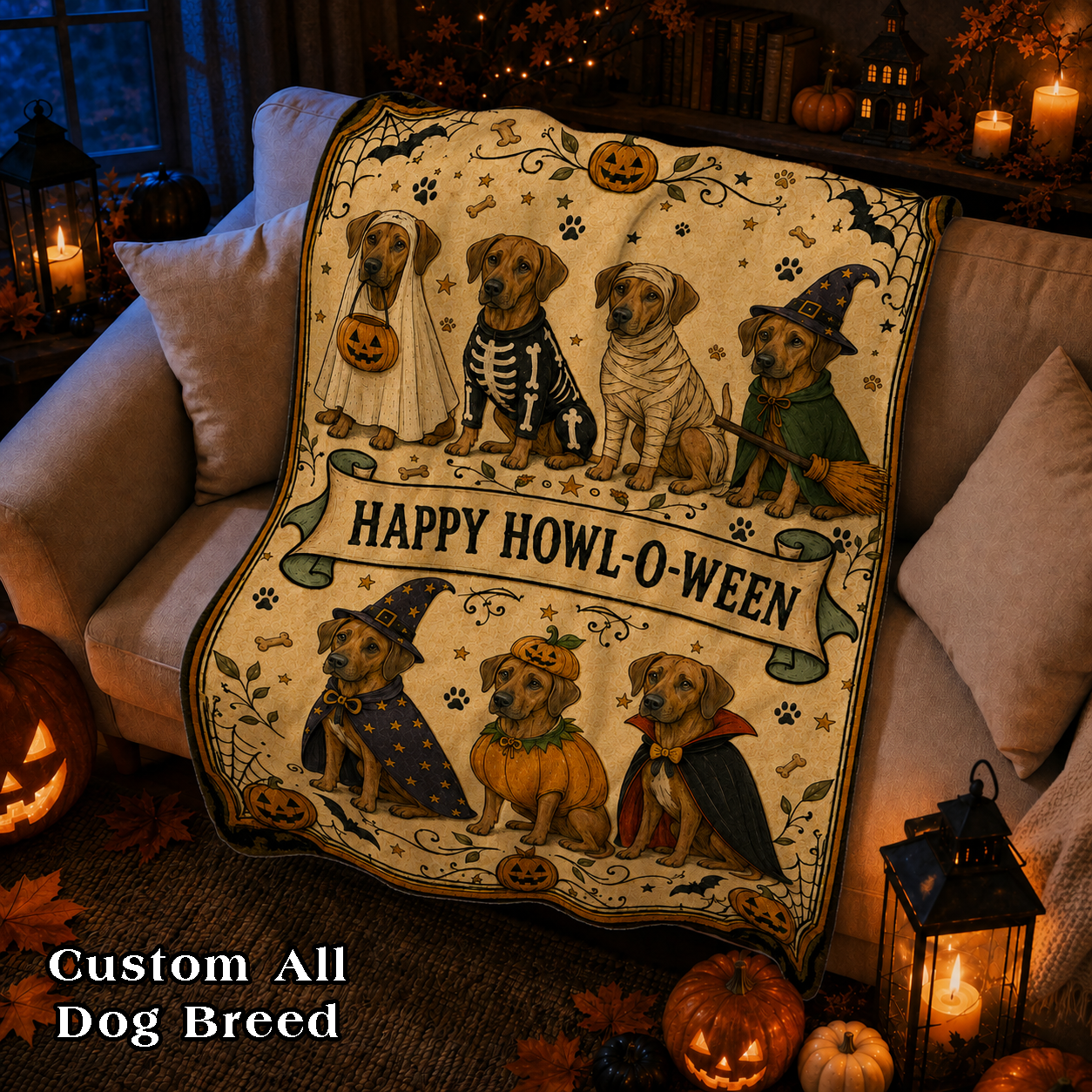 Personalized Halloween Dog Breed Custom Fleece Blanket