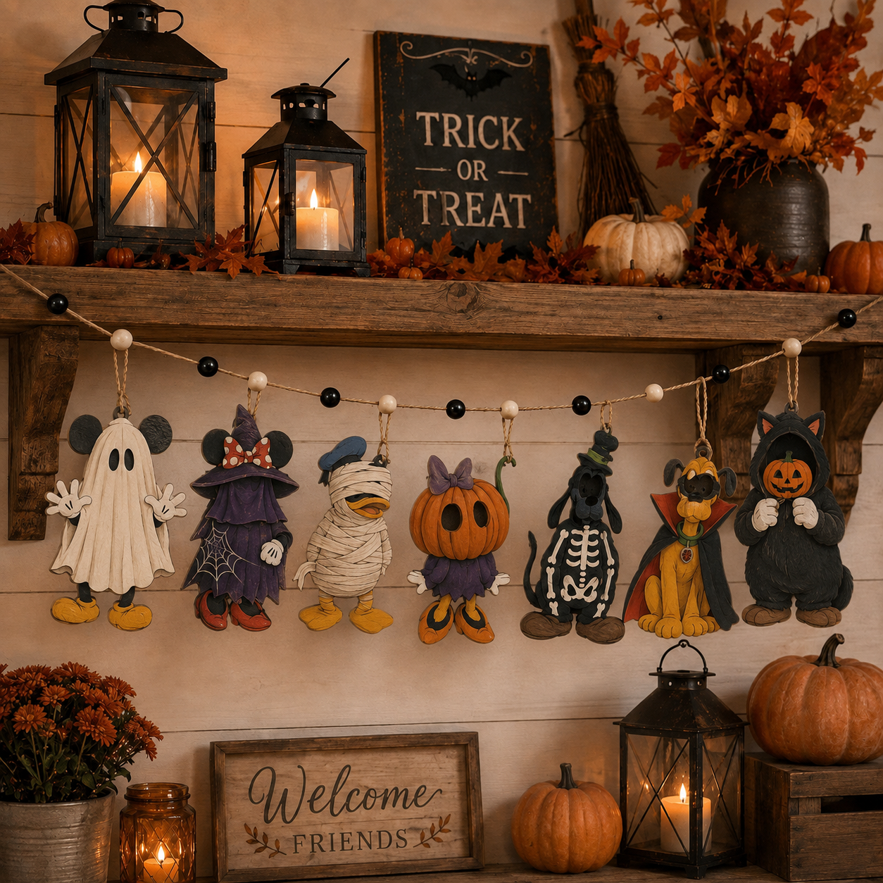 Halloween Personalized Cartoon Characters Wooden Garland