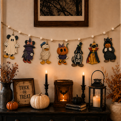 Halloween Personalized Cartoon Characters Wooden Garland