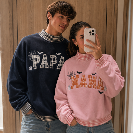 Personalized Gingham Custom Text Halloween Embroidered Sweatshirt, Custom Gingham Crewneck