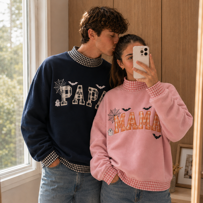 Personalized Gingham Custom Text Halloween Embroidered Sweatshirt, Custom Gingham Crewneck
