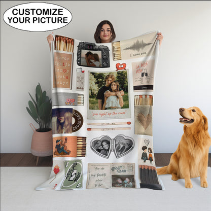 Couple Love Story Matchbook Collage Dopamine Decor - Personalized Blanket - Heartfelt Valentine, Anniversary Gift For Him, For Her