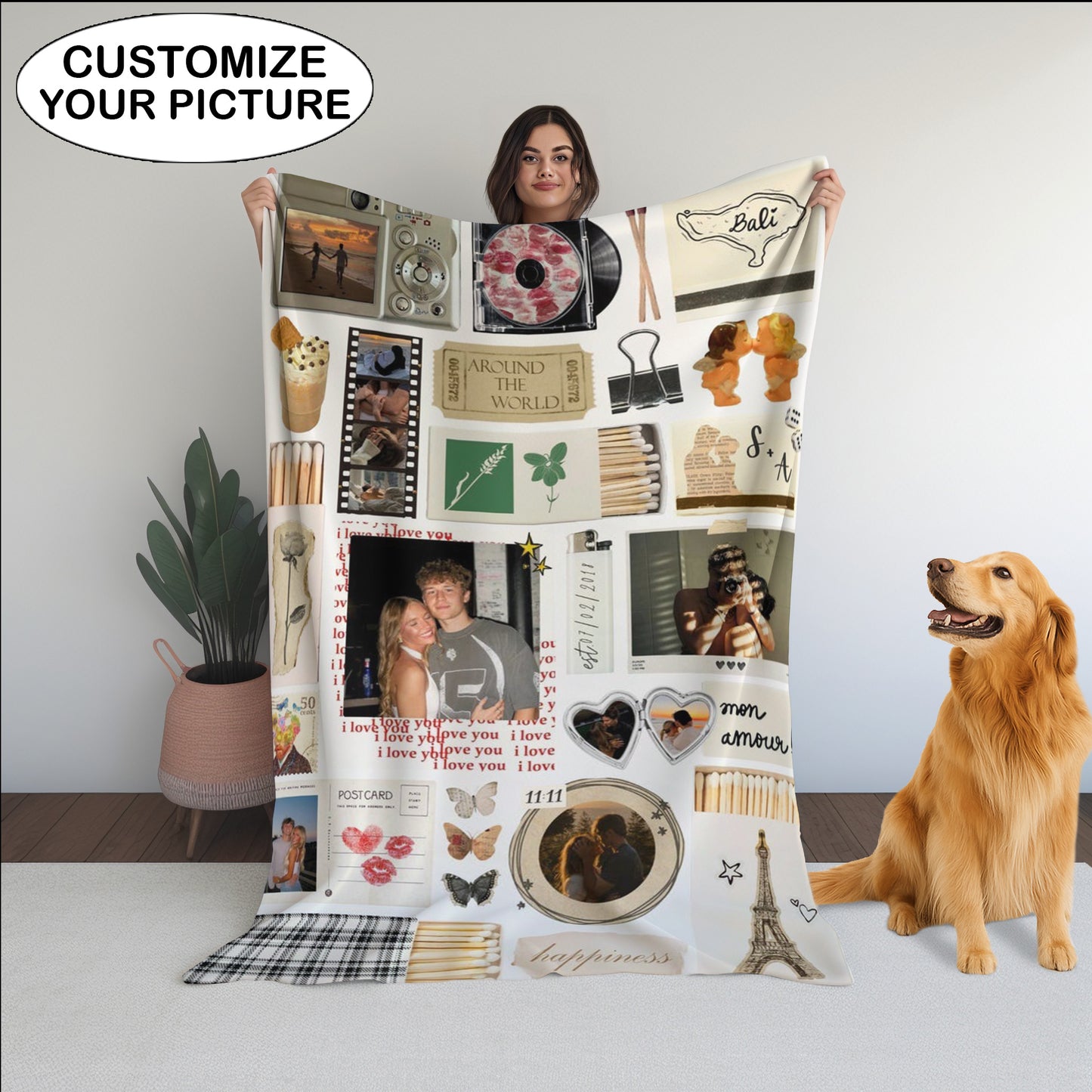 Couple Love Story Matchbook Collage Dopamine Decor - Personalized Blanket - Heartfelt Valentine, Anniversary Gift For Him, For Her