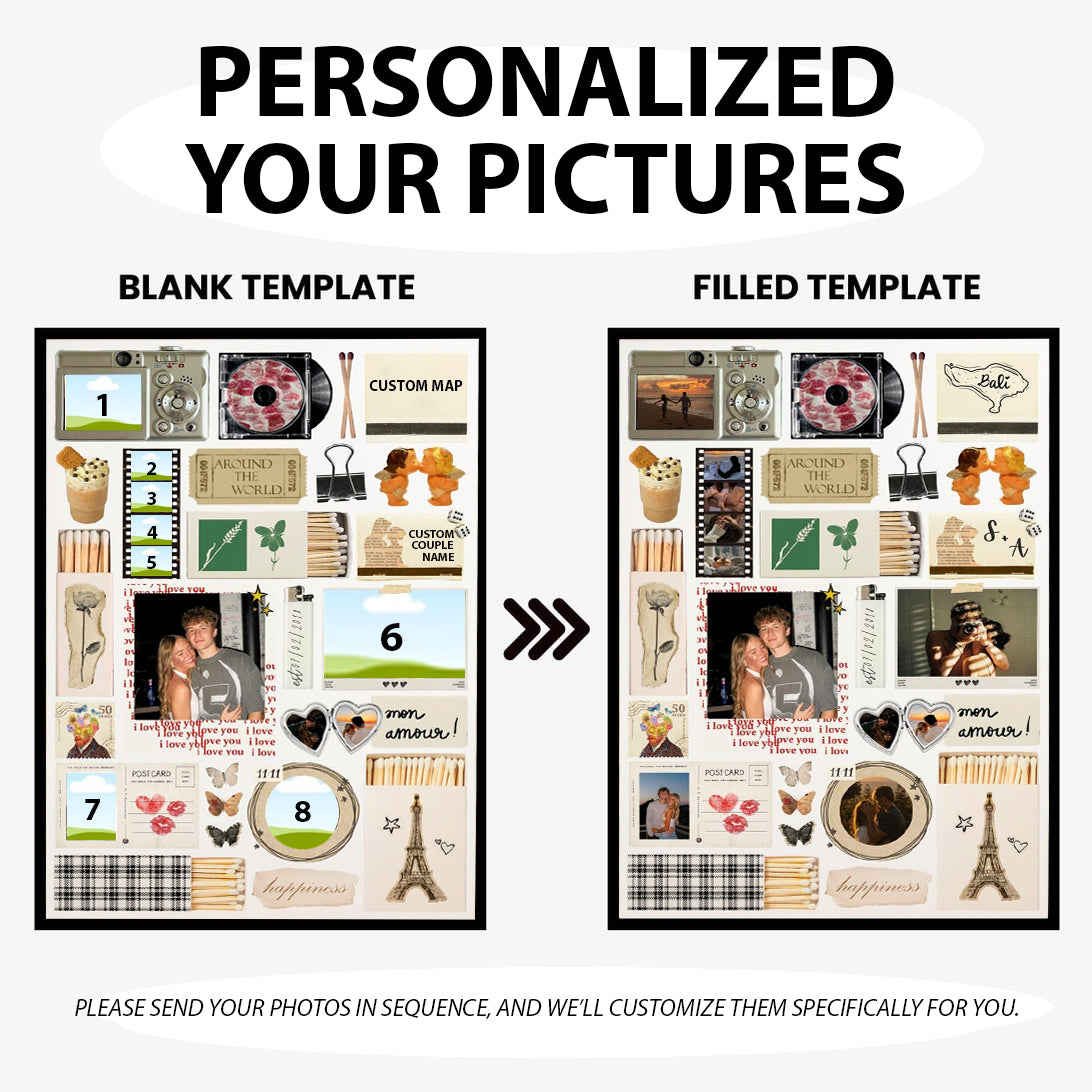 Couple Love Story Matchbook Collage Dopamine Decor - Personalized Blanket - Heartfelt Valentine, Anniversary Gift For Him, For Her