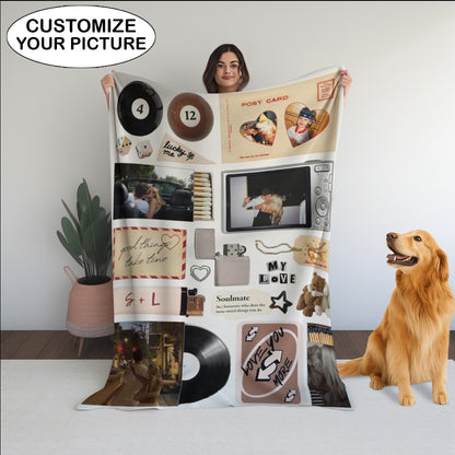 Couple Love Story Matchbook Collage Dopamine Decor - Personalized Blanket - Heartfelt Valentine, Anniversary Gift For Him, For Her