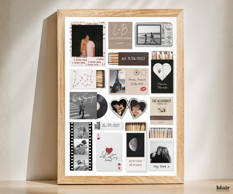 Couple Love Story Matchbook Collage Dopamine Decor - Personalized Blanket - Heartfelt Valentine, Anniversary Gift For Him, For Her