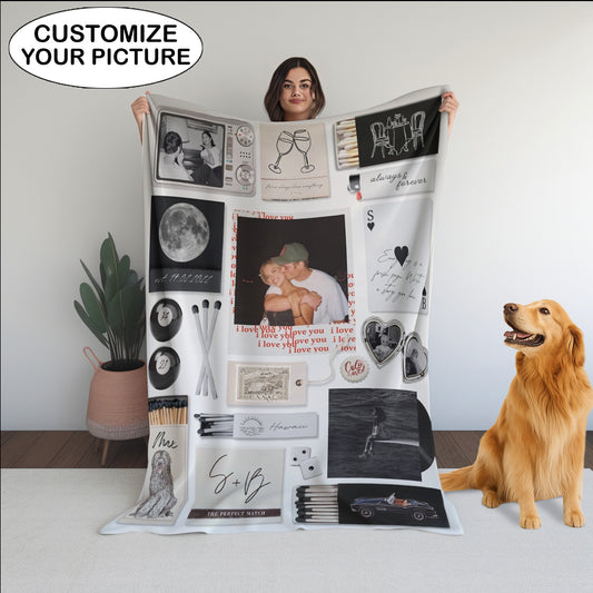 Couple Love Story Matchbook Collage Dopamine Decor - Personalized Blanket - Heartfelt Valentine, Anniversary Gift For Him, For Her