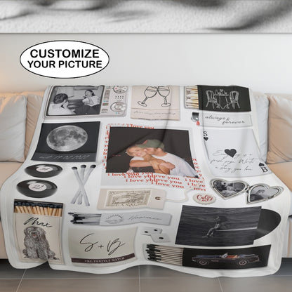 Couple Love Story Matchbook Collage Dopamine Decor - Personalized Blanket - Heartfelt Valentine, Anniversary Gift For Him, For Her