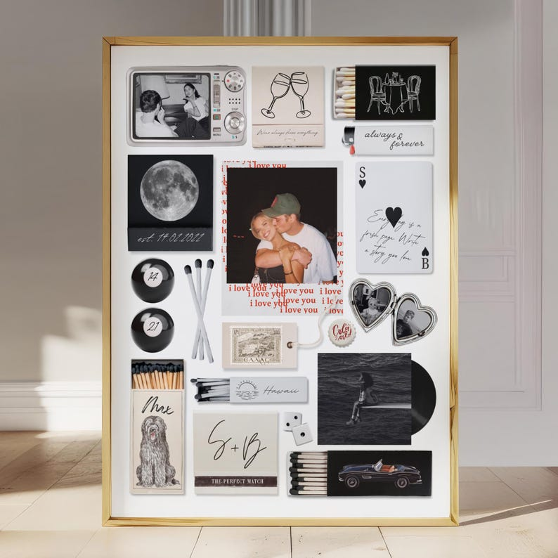 Couple Love Story Matchbook Collage Dopamine Decor - Personalized Blanket - Heartfelt Valentine, Anniversary Gift For Him, For Her